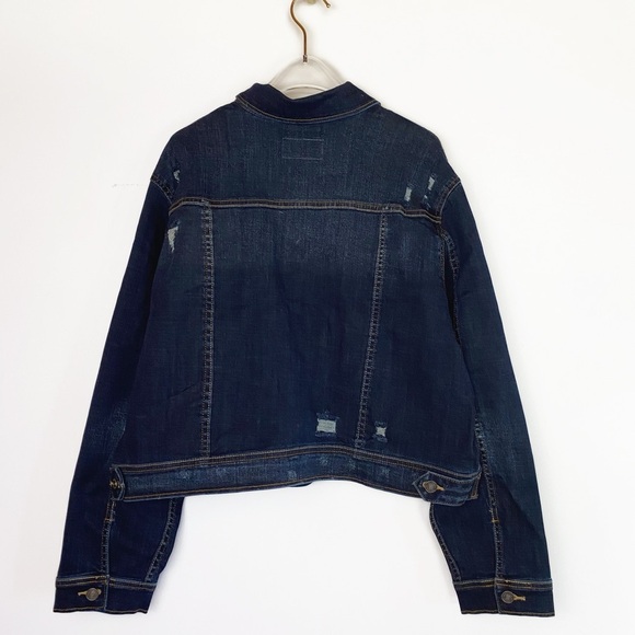 NWT 🆕 KANCAN Dark Wash Denim Jacket distressed Womens size 2XL - Picture 2 of 9